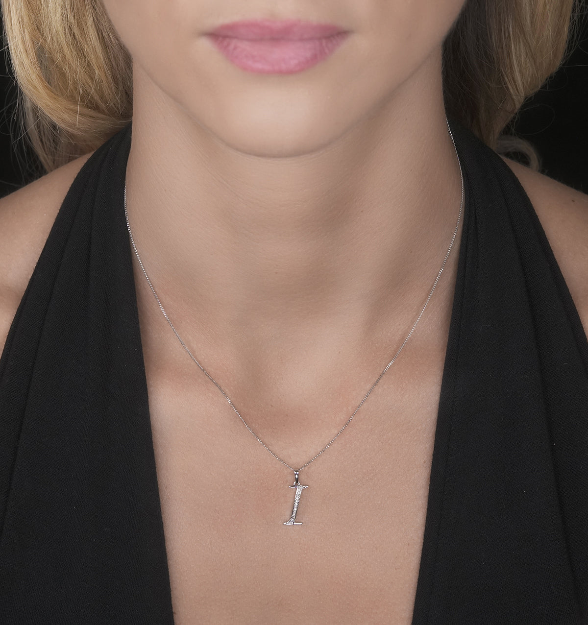 925 Silver Lab Diamond Initial 'I' Necklace 0.05ct